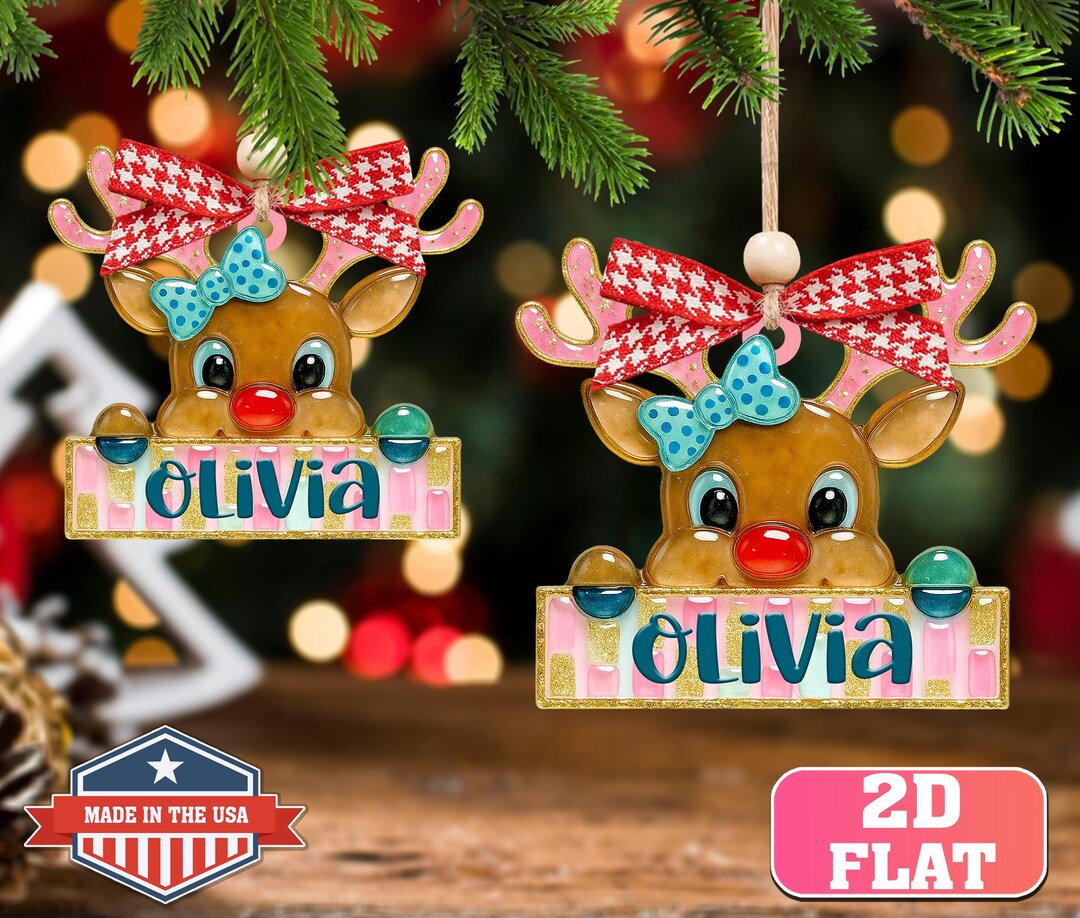 Custom 2D Flat Cute Rudolph Xmas Ornament, Holiday Gift for Kids, Baby ...