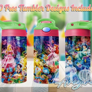 Princess Cartoon 12oz Kids Flip Top Sippy Cup PNG, Princess 12oz Sippy cup Tumbler Png, Kids Princess 12oz Tumbler Wrap, Commercial Use