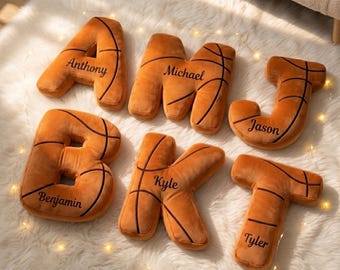 Personalized Basketball Letter Pillow Custom Initial Pillow with name, Pillow Basketball Lover Player Fans Gift, Basketball Lovers Gifts