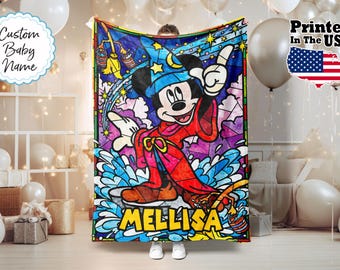 Couverture de dessin animé personnalisée avec souris, Couverture de dessin animé, Couverture avec nom personnalisé, Couverture à monogramme, Cadeaux pour amoureux des souris, Couverture pour bébé, Cadeaux d'anniversaire