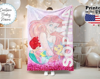 Manta de princesa personalizada con dibujos animados, manta con nombre personalizado, manta con monograma, regalo de princesa, manta para bebé, regalo de cumpleaños