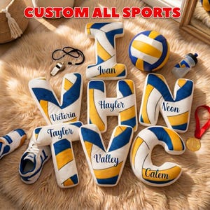 Almohada personalizada con letras de voleibol, almohada de voleibol con iniciales personalizadas y nombre, regalos para aficionados y amantes del voleibol, almohada de voleibol 2026