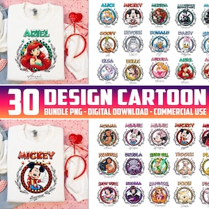 30 Design Cartoon PNG Bundle, Princess PNG, Cartoon 2025 Bundle, Villains Clipart, Cartoon Shirt, Digital Download, Commercial Use