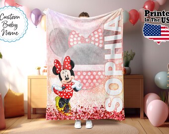 Manta personalizada de ratón con dibujos animados, manta con nombre personalizado, manta con monograma, regalos para amantes de los ratones, manta para bebé, regalos de cumpleaños