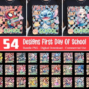 54 Designs Cartoon First Day of School Bundle PNG, Back to School Shirt, Teacher Png, Checkered Teacher Png, Coquette Teacher Png