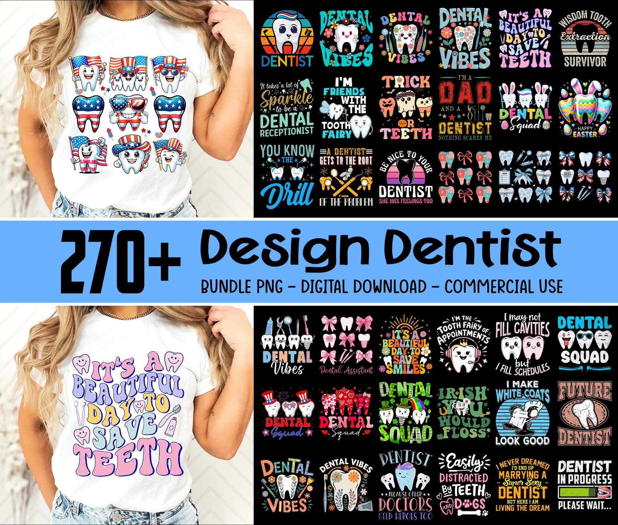 270+ Designs Dentist Bundle Png, Dental Assistant Png, Dentist Shirt, Dentist Life Clipart, Teeth Care Png, Digital Download, Commercial Use