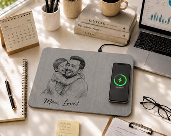 Custom Photo Sketch Charging Pad, Personalized Fathers Day Gift, Custom Wireless Charger Pad For Mom And Dad, Office Husband Desk Decor 2026