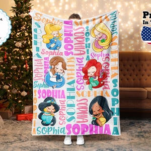 Personalized Princess Blanket, Cartoon Princess Blanket, Custom Name Blanket, Monogram Blanket, Christmas Gift, Baby Blanket, Birthday Gift