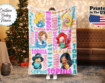 Personalized Princess Blanket, Cartoon Princess Blanket, Custom Name Blanket, Monogram Blanket, Christmas Gift, Baby Blanket, Birthday Gift