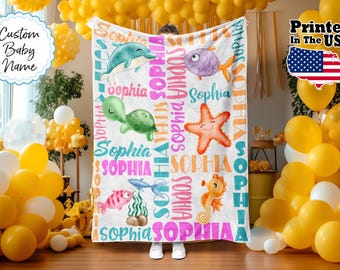 Personalisierte Meerestiere Decke, Personalisierte Meerestiere Decke, Monogramm Decke, Weihnachtsgeschenk, Baby Name Decke