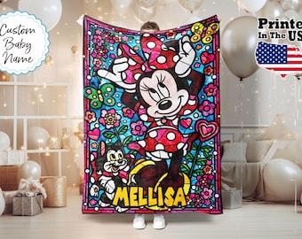 Manta personalizada de ratón con dibujos animados, manta con nombre personalizado, manta con monograma, regalos para amantes de los ratones, manta para bebé, regalos de cumpleaños