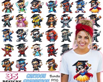 35 Design Graduation Cartoon PNG Bundle, Class of 2025 PNG, Senior 2025 Bundle, Graduation Gift, Cartoon Shirt, Commercial Use