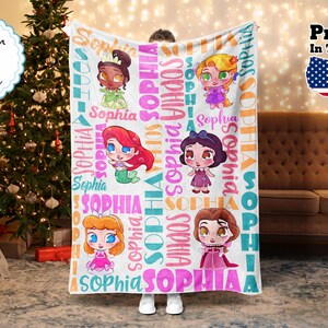 Personalized Princess Blanket, Cartoon Princess Blanket, Custom Name Blanket, Monogram Blanket, Christmas Gift, Baby Blanket, Birthday Gift
