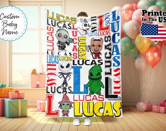Manta personalizada de dibujos animados, manta navideña, manta con nombre personalizado, manta con monograma, regalo de Navidad, manta para bebé, regalo de cumpleaños