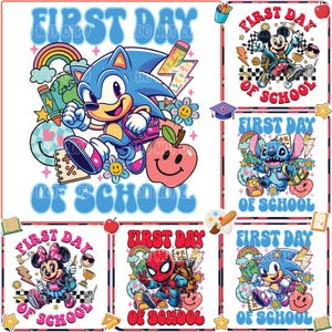 First Day of School Cartoon Bundle PNG, Back to School Shirt, Teacher PNG, 1st/2nd/3rd Grade, Pre-k, Kindergarten, Checkered Teacher Png