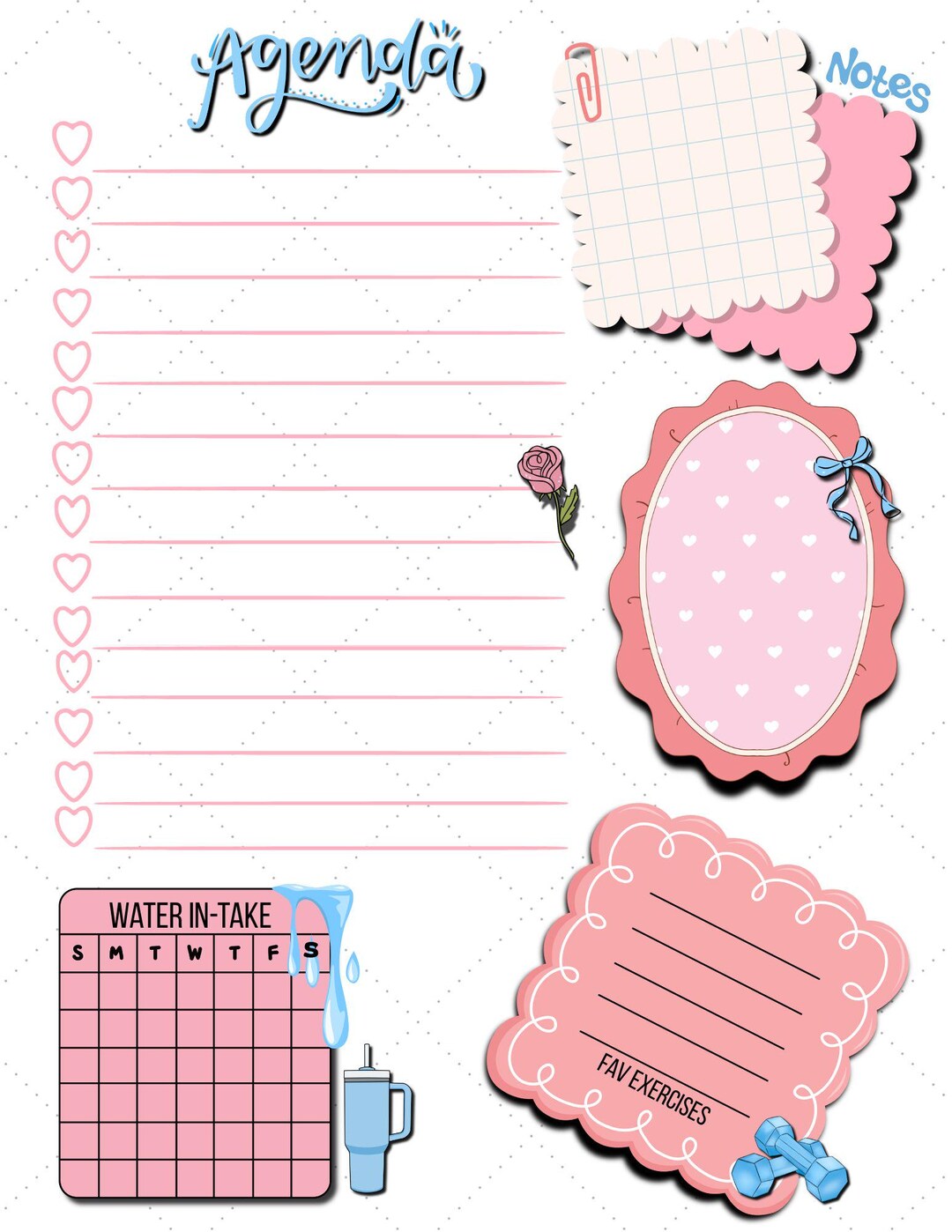Pink Agenda Printable: Daily Tasks, Water Intake, Workouts (digital ...