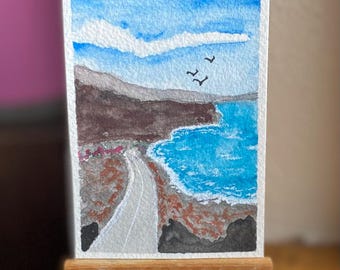 Ocean Coast Original Watercolor Painting: Miniature ACEO Art