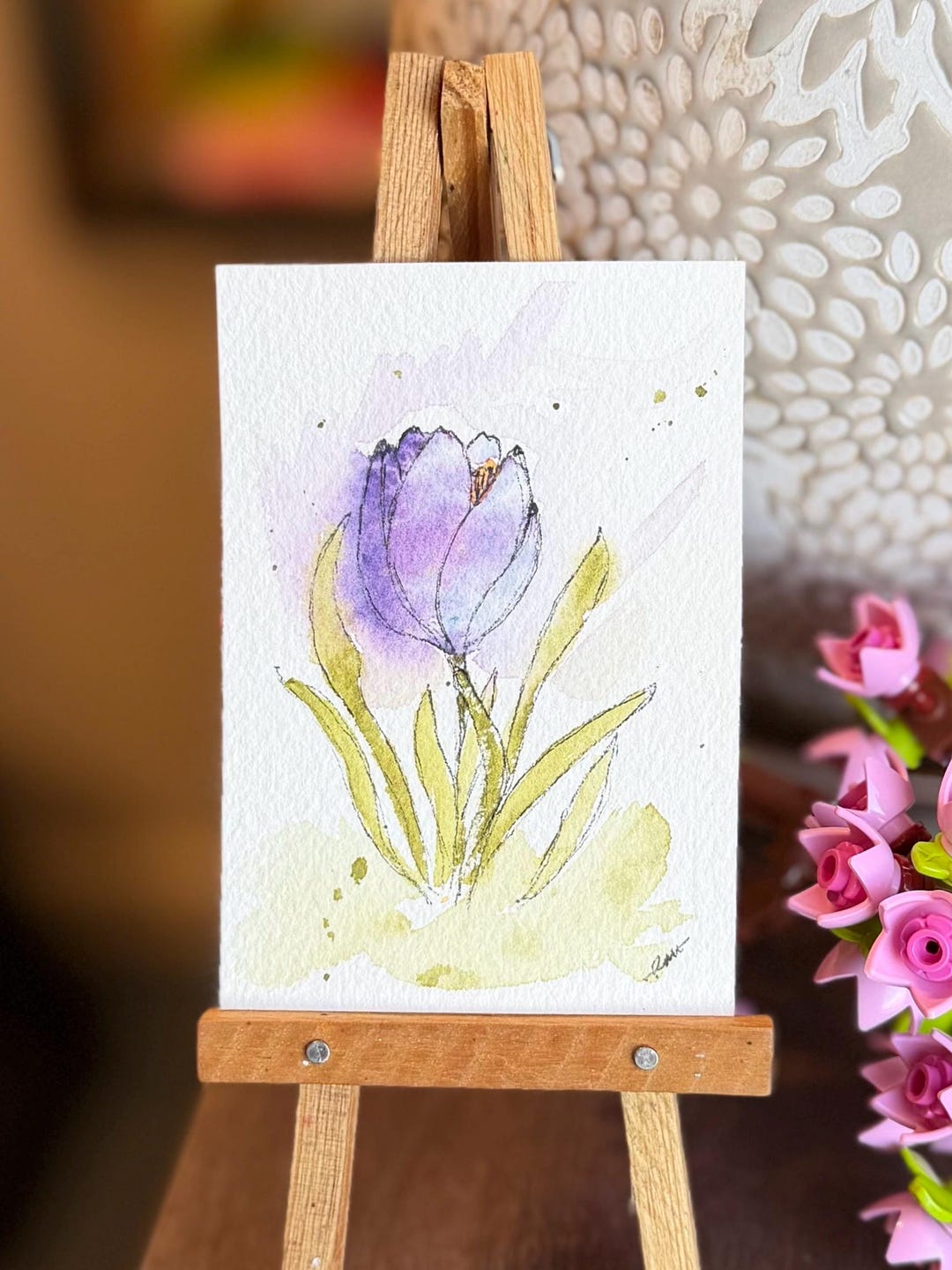 Purple Crocus Original ACEO Watercolor and Ink Painting - Etsy