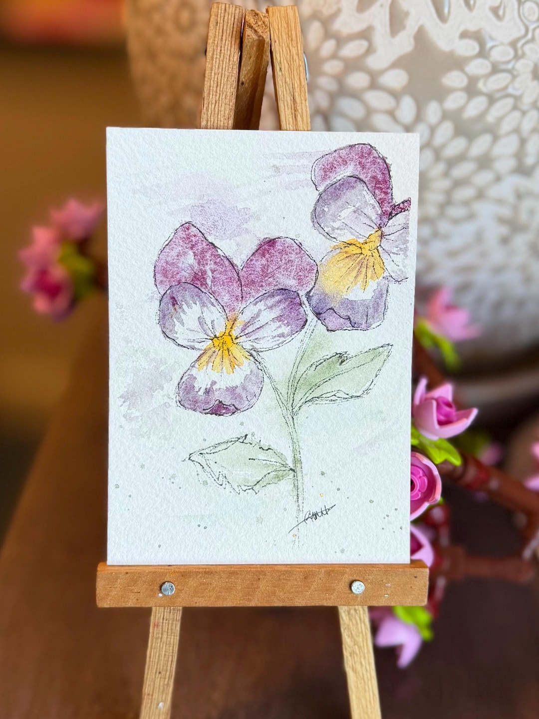 Spring Pansies Original ACEO Watercolor and Ink Painting - Etsy