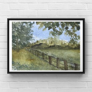 Green Tree Filled Meadow Original Watercolor Painting