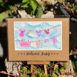 Babypartykarte - handgemalt - Personalisierung verfügbar (rosa / lila / gelb)