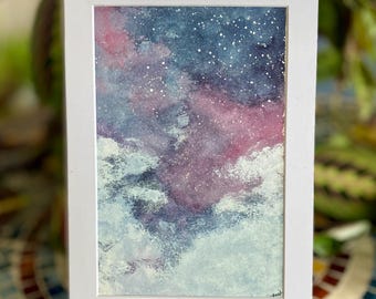オリジナル星空水彩画：松の木と銀河のアート（6 x 8インチ） - Etsy 日本