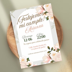 plantilla canva ,plantilla cumpleaños, tarjeta de flores, invitación de mujer, plantilla imprimible, invitación cumpleaños, tarjeta mujer