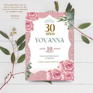 Canva-Vorlage, Geburtstagseinladung, druckbare Vorlage, Einladung für Frauen, Einladungskarte, Blumeneinladung