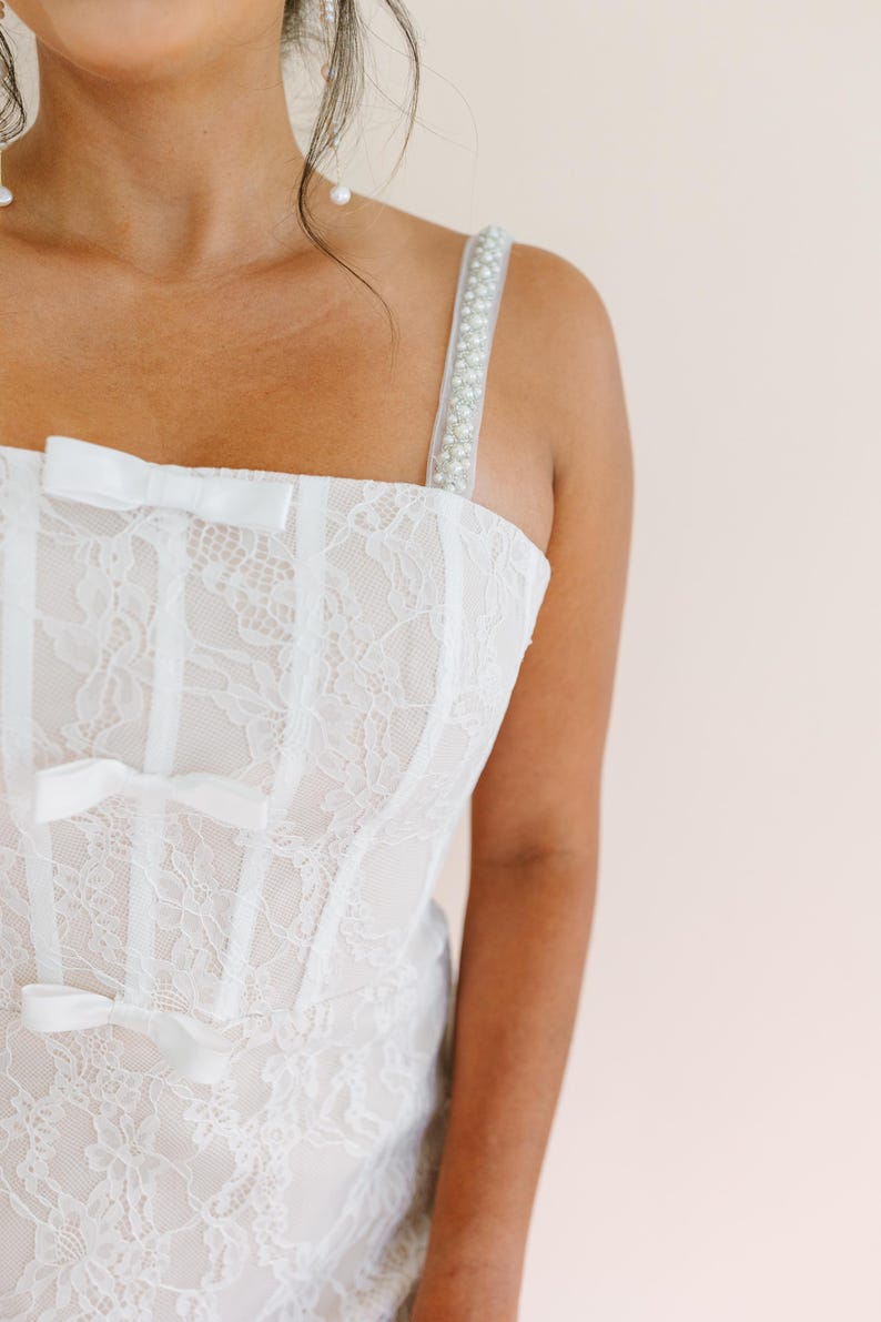 The Lucian Dress. Bridal Mini Lace Dress With Beading. Elopement