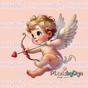 Valentine Cupid PNG: Angel Wings, Heart Arrow (Digital Download)