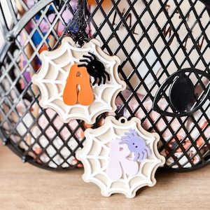 Personalized Halloween Basket Tag: Spider Web Acrylic Name Tag