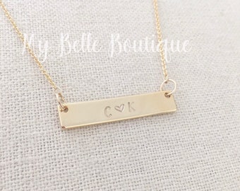 Personalized Hand Stamped Gold Bar Necklace