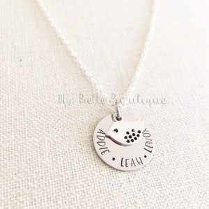 Personalized Hand Stamped Mommy or Grandma Necklace with Bronze or Silver Tone Mama Bird Charm image 1
