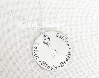 Personalized Hand Stamped Key To My Heart Necklace