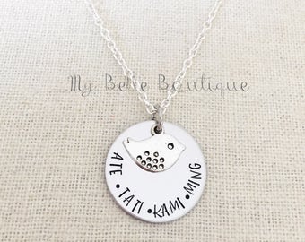 Personalized Hand Stamped Mommy or Grandma Necklace with Bronze or Silver Mama Bird Charm