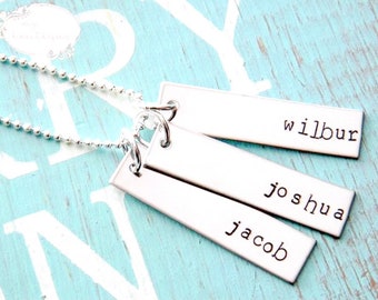 Triple Rectangle Tag Necklace Personalized With Names Hand Stamped