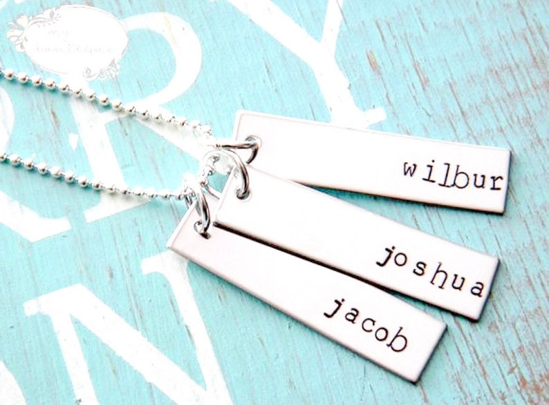 Triple Rectangle Tag Necklace Personalized With Names Hand Stamped image 1
