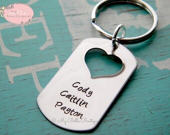 Personalized Hand Stamped Heart Key Chain / Keychain for Mom, Dad, Grandma, Grandpa