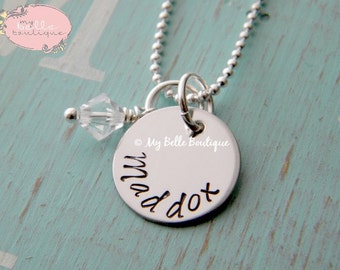 Personalized Hand Stamped Mother's Disc Necklace with Baby's Birthstone - Swarovski