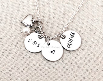 Personalized Hand Stamped Washer Necklace with Family Names, Birthstones and Crucifix Charm