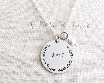 Personalized Hand Stamped Necklace with Ivory Swarovski Pearl Charm