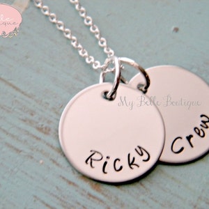 Simple Personalized Hand Stamped Double Discs Name Pendants Necklace image 1