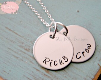 Simple Personalized Hand Stamped Double Discs Name Pendants Necklace