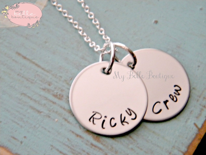 Simple Personalized Hand Stamped Double Discs Name Pendants Necklace image 1