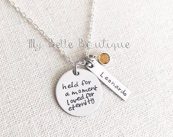 Memorial Name Necklace with Swarovski Birthstone - Personalized Hand Stamped