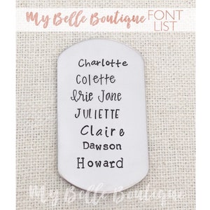 Unique Personalized Hand Stamped Names Necklace on Three Differently Shaped Tags Round Circle Long Rectangle Square image 2