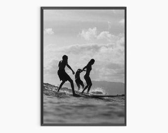 Vintage Surfing Wall Art | Black and White Surf Decor | Retro Beach Poster Digital Download | Coastal Surfboard Printable Art