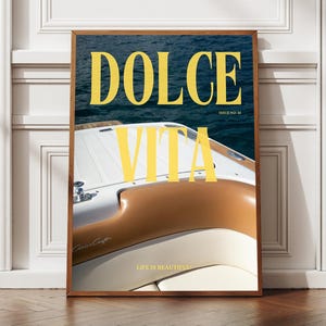 Old Money Aesthetic &#39;Dolce Vita&#39; Boat Print | Vintage Style Digital Wall Art | Italian Coastal Decor Old Money Print