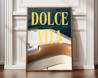 Old Money Aesthetic 'Dolce Vita' Boat Print | Vintage Style Digital Wall Art | Italian Coastal Decor Old Money Print