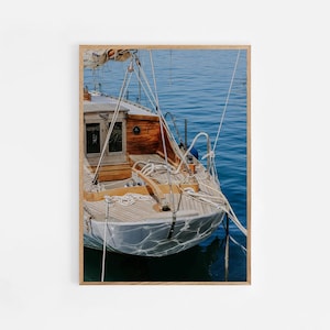 Old Money Aesthetic Boat Digital Print | Fisherman Core Wall Art | Mediterranean Art | Old Money Boat Poster | Blue Ocean Wall Art | Summer